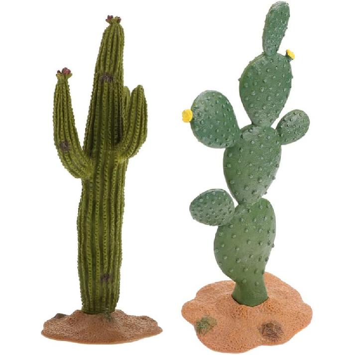 ULTNICE Fake Cactus Statues, 2pcs Realistic Artificial Cactus Figurine for Reptile Aquarium, Simulated Succulent Plant for Home Garden and Office,