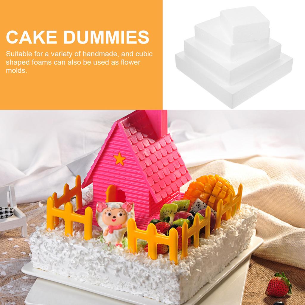4Pcs White Foam Cake Dummy Cubic Shape Lightweight DIY Wedding Cake Display Decorative Practice Tool Baking Tools
