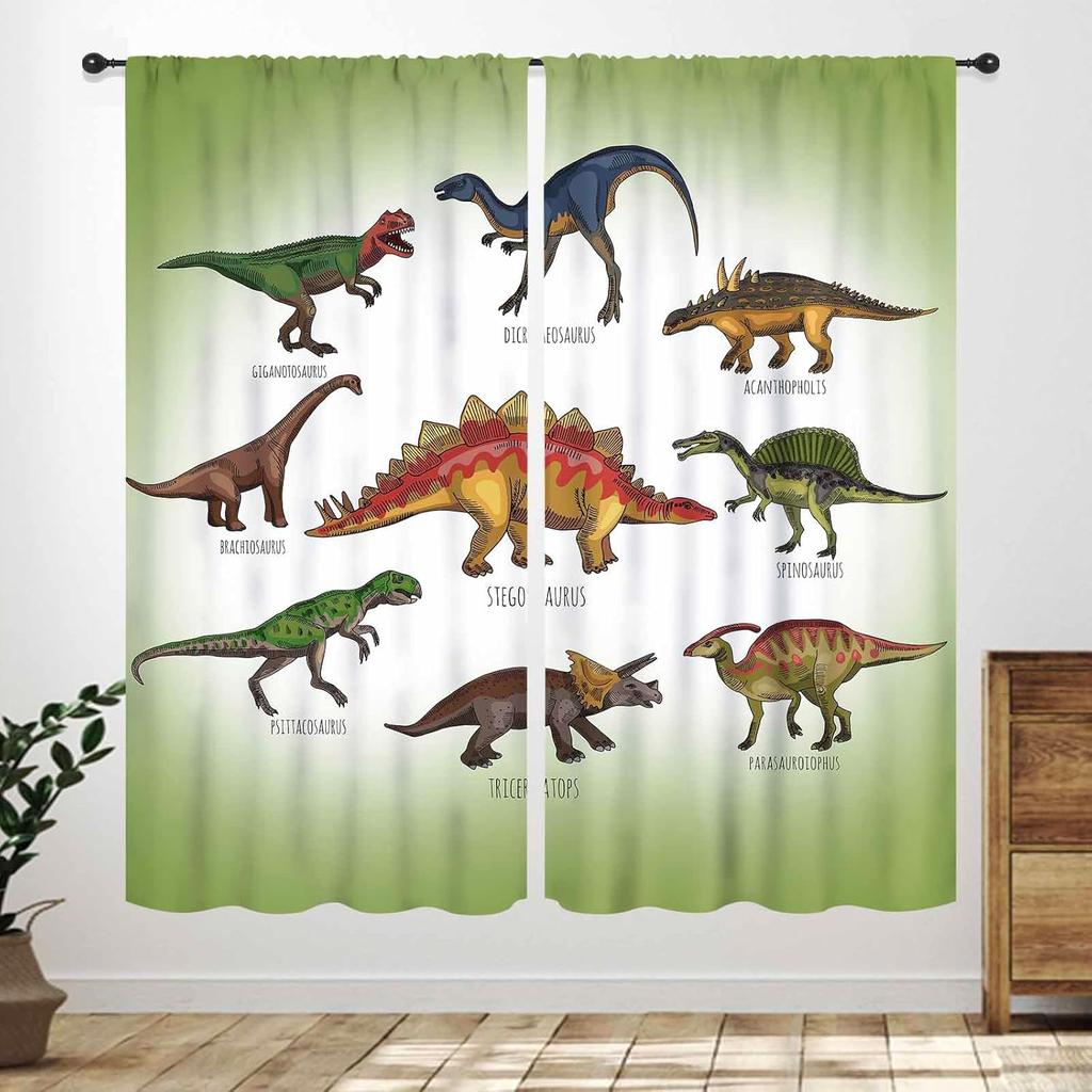 Boys Dinosaur Curtains,Cartoon Colorful Safari Animal Navy Blue Drapes Treatments For Boys Girls Children Nursery Living Room