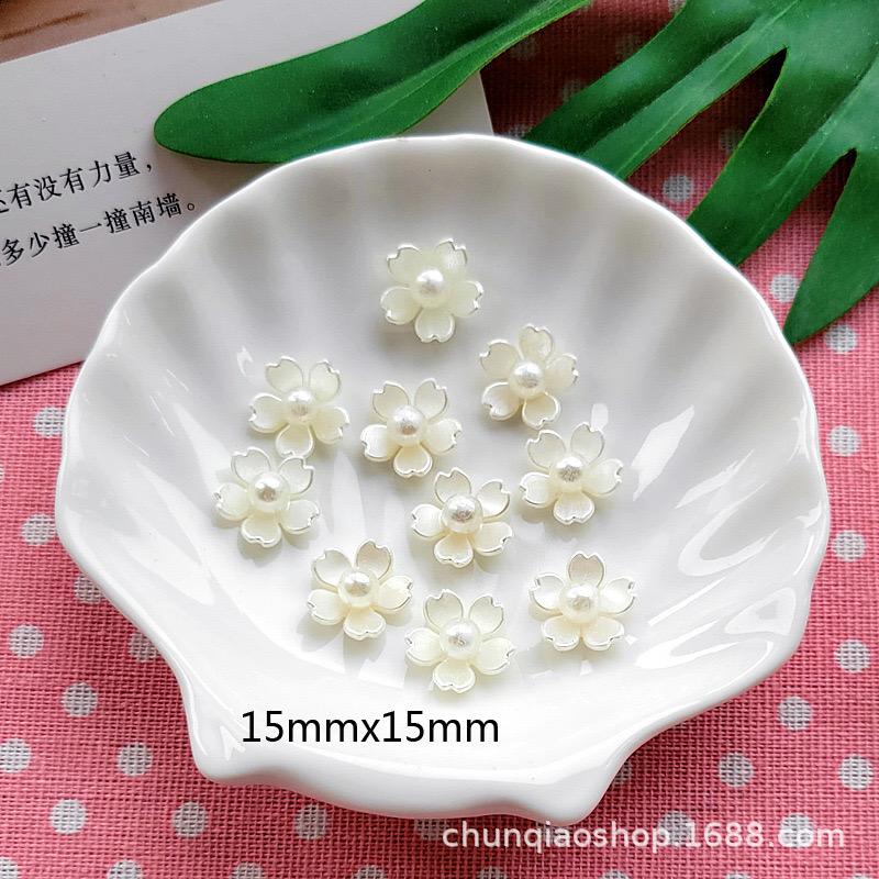 

10 Pcs New Cute Five Petal Pearl Flower Series Flat Back Resin Scrapbooking DIY Jewelry Hairpin Craft Decoration