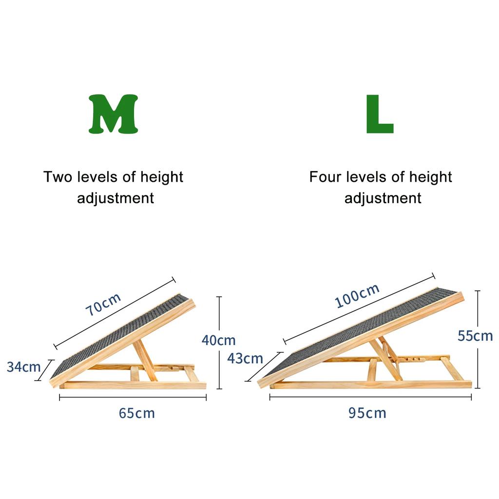 For Ramp Pet Wooden Folding Dog & Cat Stair For Couch High Bed Non Slip Carpet Surface 2/4 Levels Height Adjustab