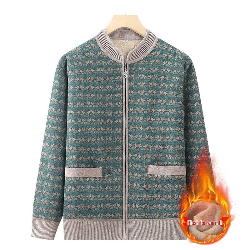 Grandma's Cozy Knitted Cardigan: Warm Velvet Sweater for Autumn/Winter