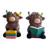 Highland Cow Figurine Reading Book Cattle Resin Statue Sculpture Home Office Decoration Ornament Book Lover Gifts