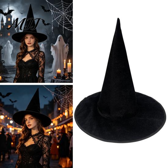 Cappello da Mago per Performance Teatrale, Strega di Velluto per Costume di Halloween, Cappello a Punta con Ampio Esempio per Costume Dark Fantasy, Copricapo da Festival, Adulto