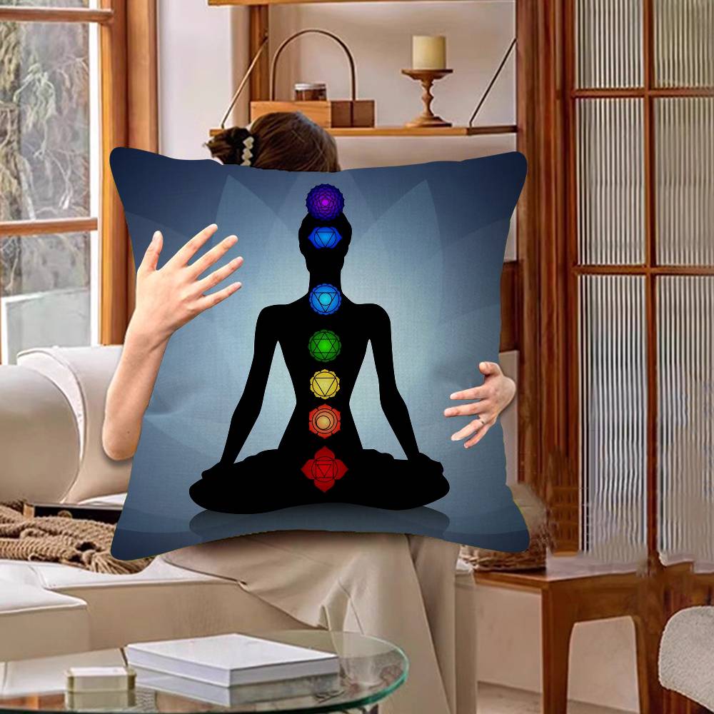 Meditation Seven Chakra Pillow Gift Home Office Decoration Bedroom Sofa Car Cushion Cover Case 45X45