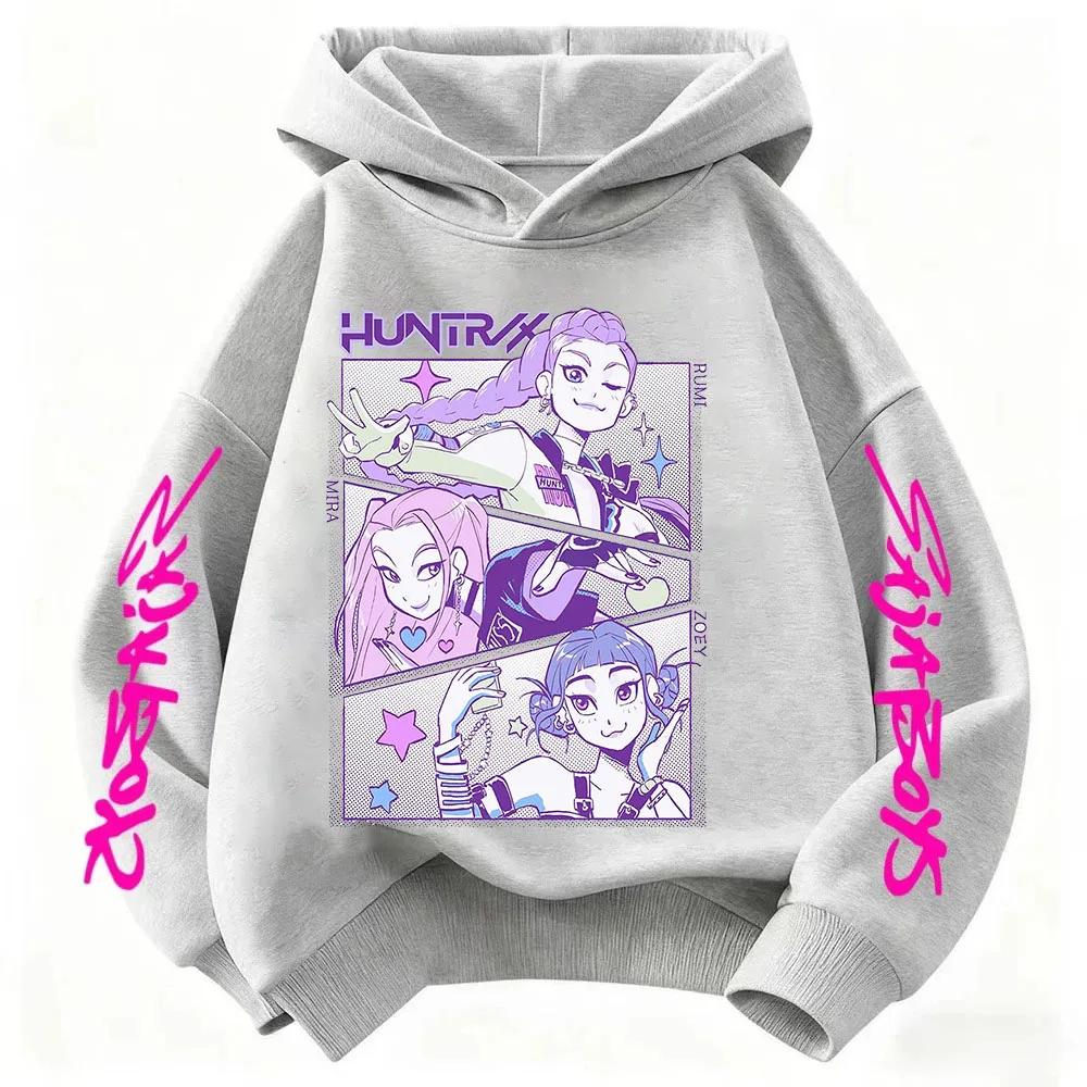 Girls Hooded Sweatshirt Warm Cute KPop Demon Hunter Cartoon Children's Wave Fashion Casual Tops Rumi Casual Purple Pink Clothing