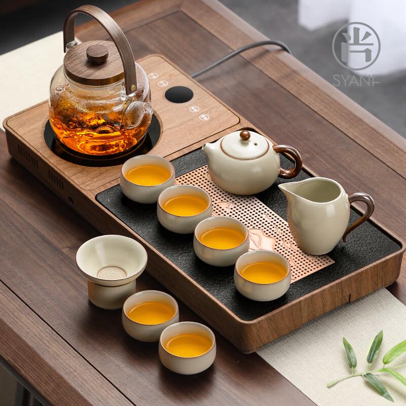 

Naijiang Ru Kiln Ceramic Automatic Tea Set with Integrated Tray & Kettle