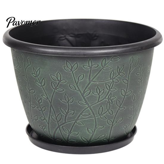 Large Plastic Planters for Outdoor 12 Inch Thickened Flower Pots Indoor, Leaf-Pattern Texture Stable Heavy Duty Plant Planter with Drainage