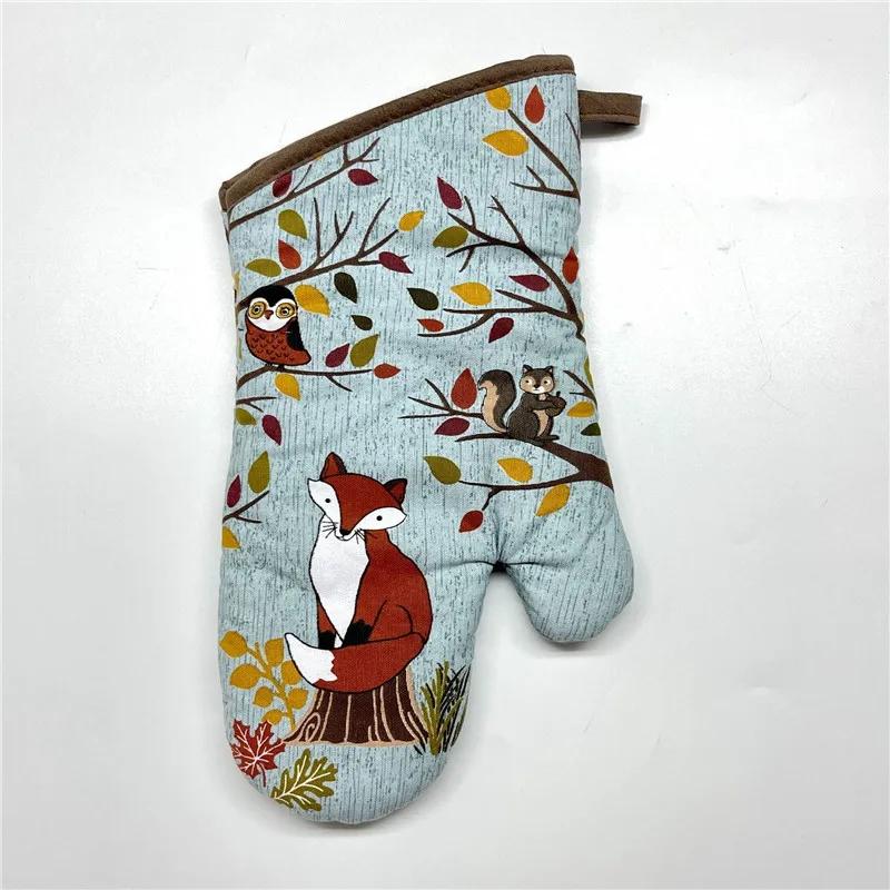 1Pc 18x33cm Cotton Retro Printed Thicken Kitchen Baking Oven Mitts Anti-Hot Microwave Insulation Glove Pad
