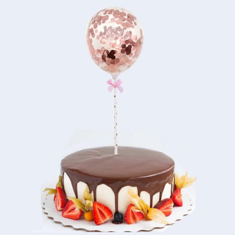 10 Sett 5-tommers Konfetti Ballong Kakedekorasjon med Papirsugerør Sløyfe Baby Shower Gave Bryllup Bursdagsfest Utstyr