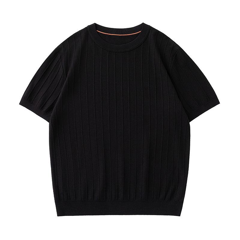 Mu Qiu Menswear | Men s Cable Knit Vertical Stripe Round Neck Tee M (100-120 jin)