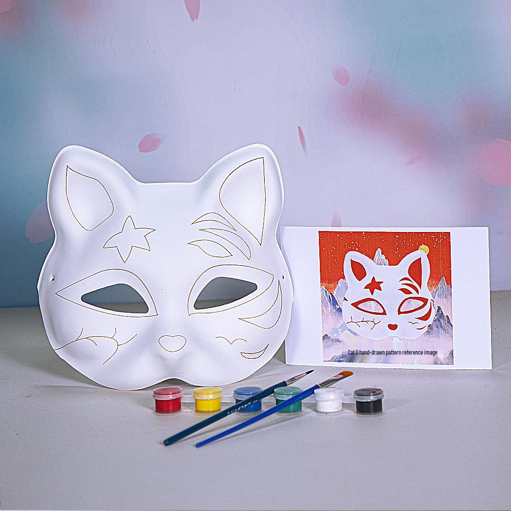 DIY White Peking Opera Fox Mask: Blank Paper Pulp for Kids To Paint