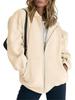 2023 Trendy Women's Solid Color Zipper Hooded Cardigan Jacket with Pockets