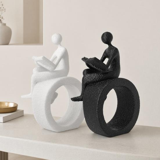 Jijijing 3D Printed Reading Figurine, Abstract Reader Statue for Home Decor, Modern Minimalist Sculpture Bookshelf Desk Office Ornament