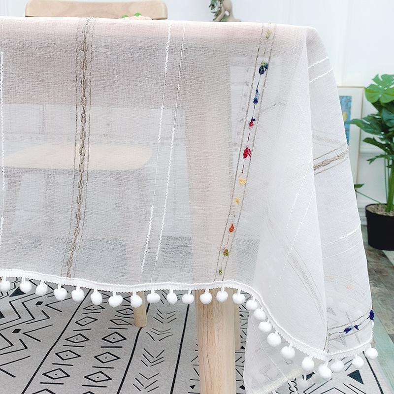 Spitze Tischdecke Rechteck Kaffeetischdecke Deko für Küche Esszimmer Zuhause Hochzeit Tüll Quaste Jacquard Tischdecke Überzug Matte