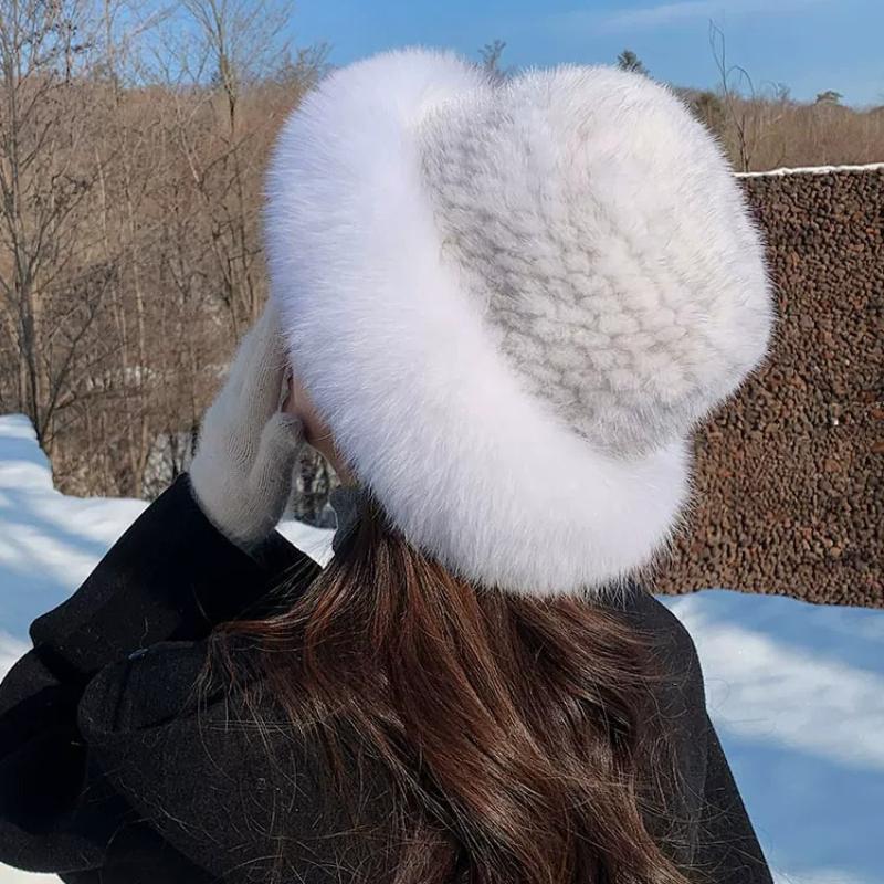 Mink Hair Hat Warm Korean Version Trendy Fashion Autumn and Winter Mink Braided with Fox Fur Fur Hat Women