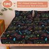 1 Pc Soft Black Fitted Sheet with Cartoon Game Console Prints | Stylish & Playful | All Sizes & Ages | Machine Washable | Perfec