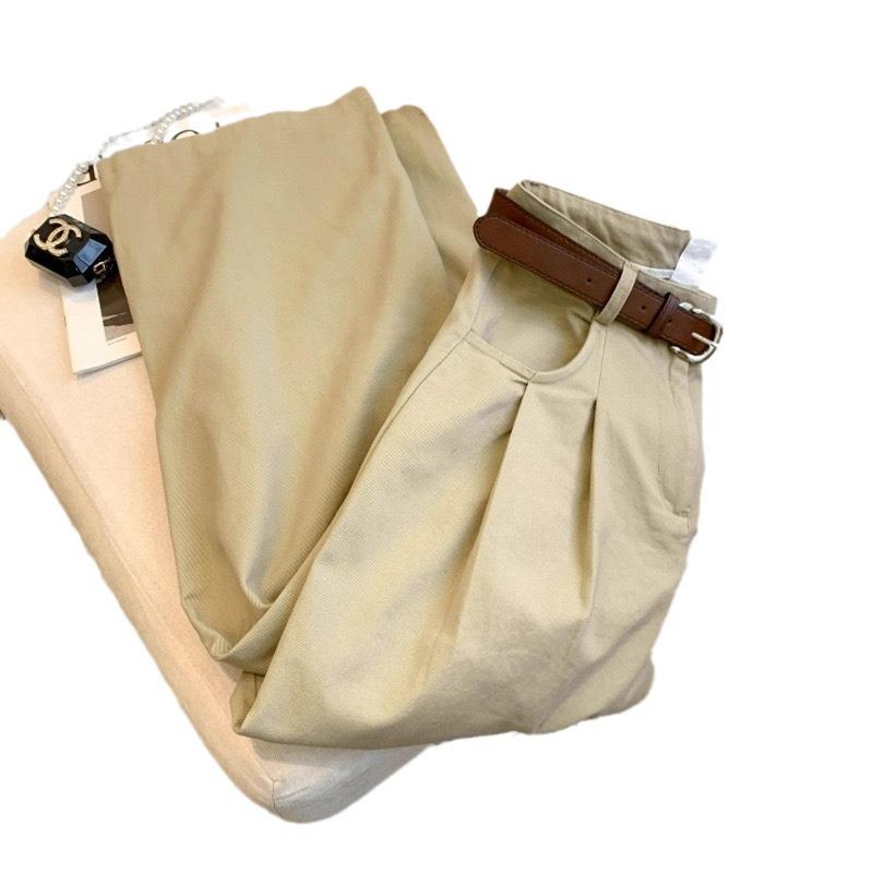 Apricot High-Waist Pleated Wide-Leg Jeans for Girls - Summer American Style