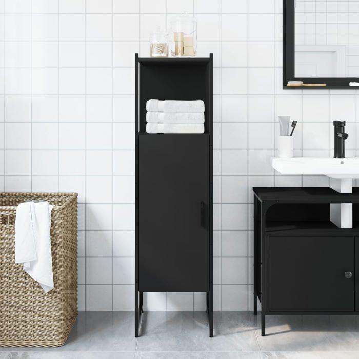 VidaXL Bathroom Cabinet, Column with Storage, Home Interior Toilet Organizer, Modern, Black Wood 842466
