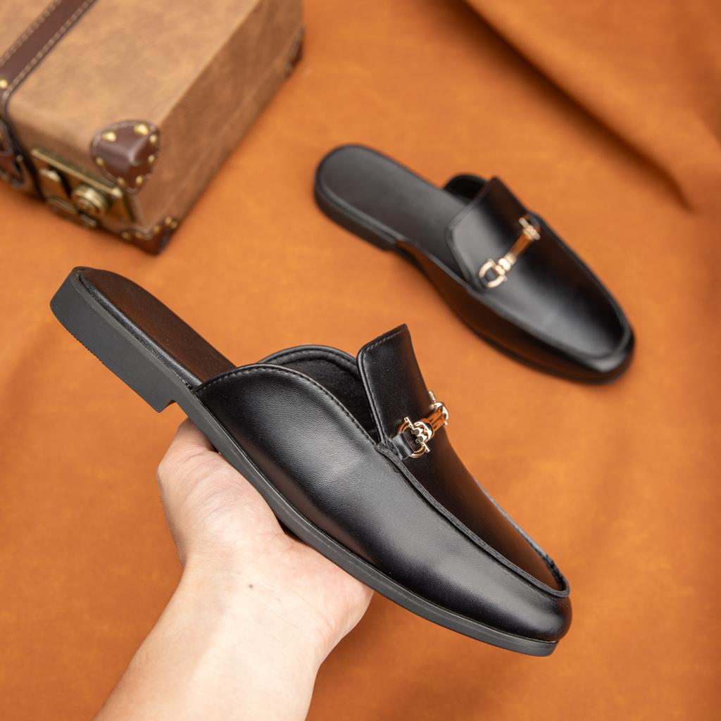 Fashion Stylish Style Male Muller Shoes Casual Half Shoes Comfortable Mens Loafers Fashion Mens Leather Slippers Leisure Walk Half Drag