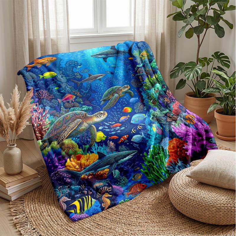 Underwater Coral Paradise Theme Blanket Lightweight Warm Flannel Blanket Decorative Throw Blanket for Home Decoration