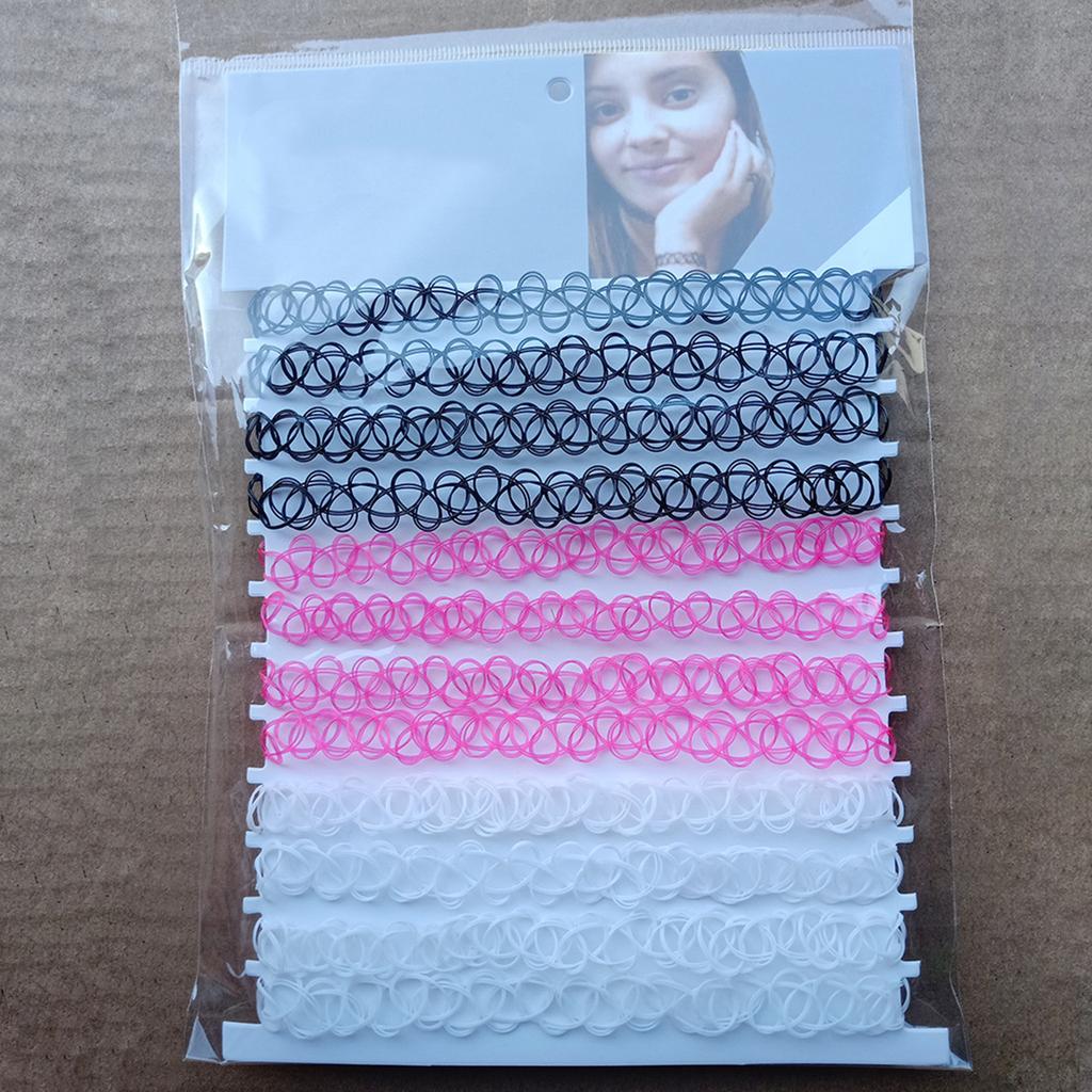 12pcs/lot Hot Sell Vintage Hippy Stretch Tattoo Choker Necklace Elastic Chocker Necklace Fishing Line Tattoo Colorful Necklace