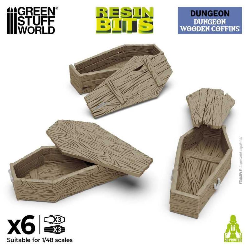 Green Stuff World Wooden Coffin Set (6 Pieces) - Miniature Accessories GSWD-12721