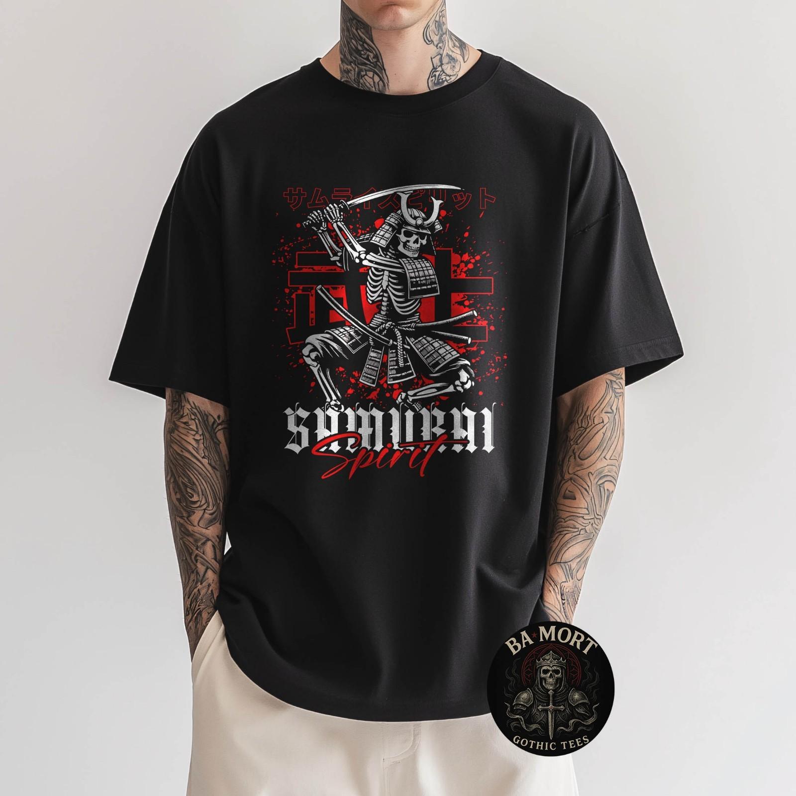 Skull Samurai Skeleton Warrior Gothic Graphic T-Shirt S