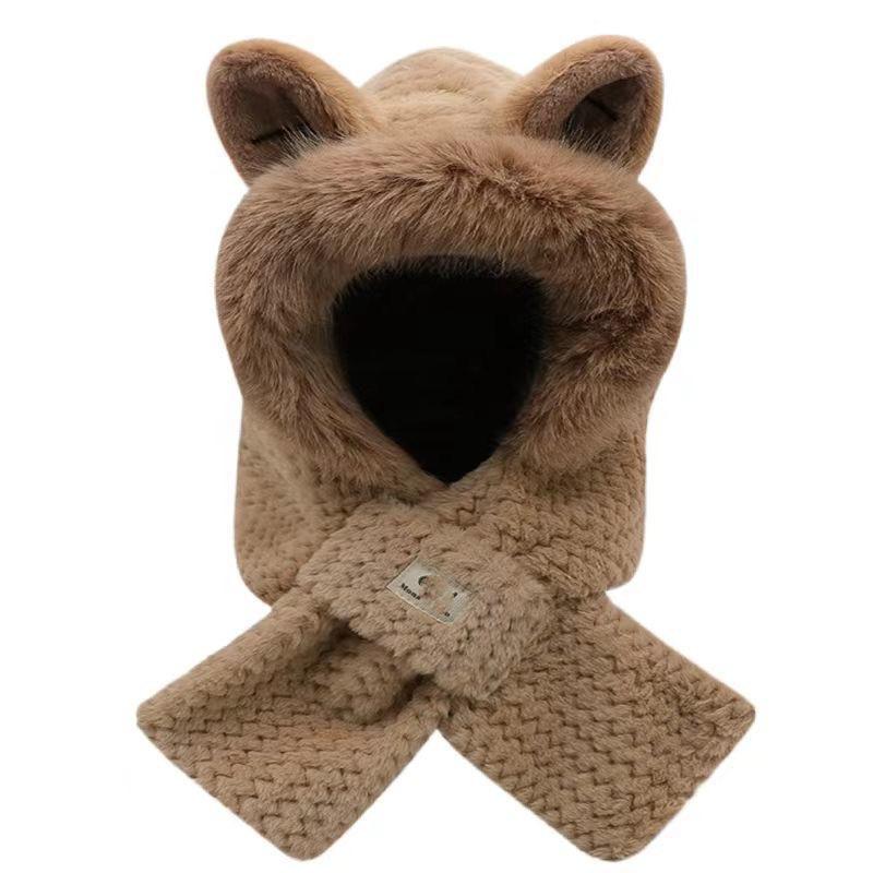 Cute Fluffy Women's Hat & Scarf Set: Thick, Plush, Warm Cycling Hat with Ear Protection for Autumn and Winter