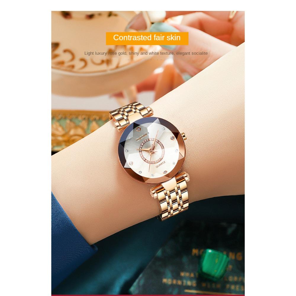 Luxury Elegant Women's Watch Rhinestone Ocean Heart Waterproof Rose Gold Stainless Steel Quartz Women's Fashion Birthday Gift