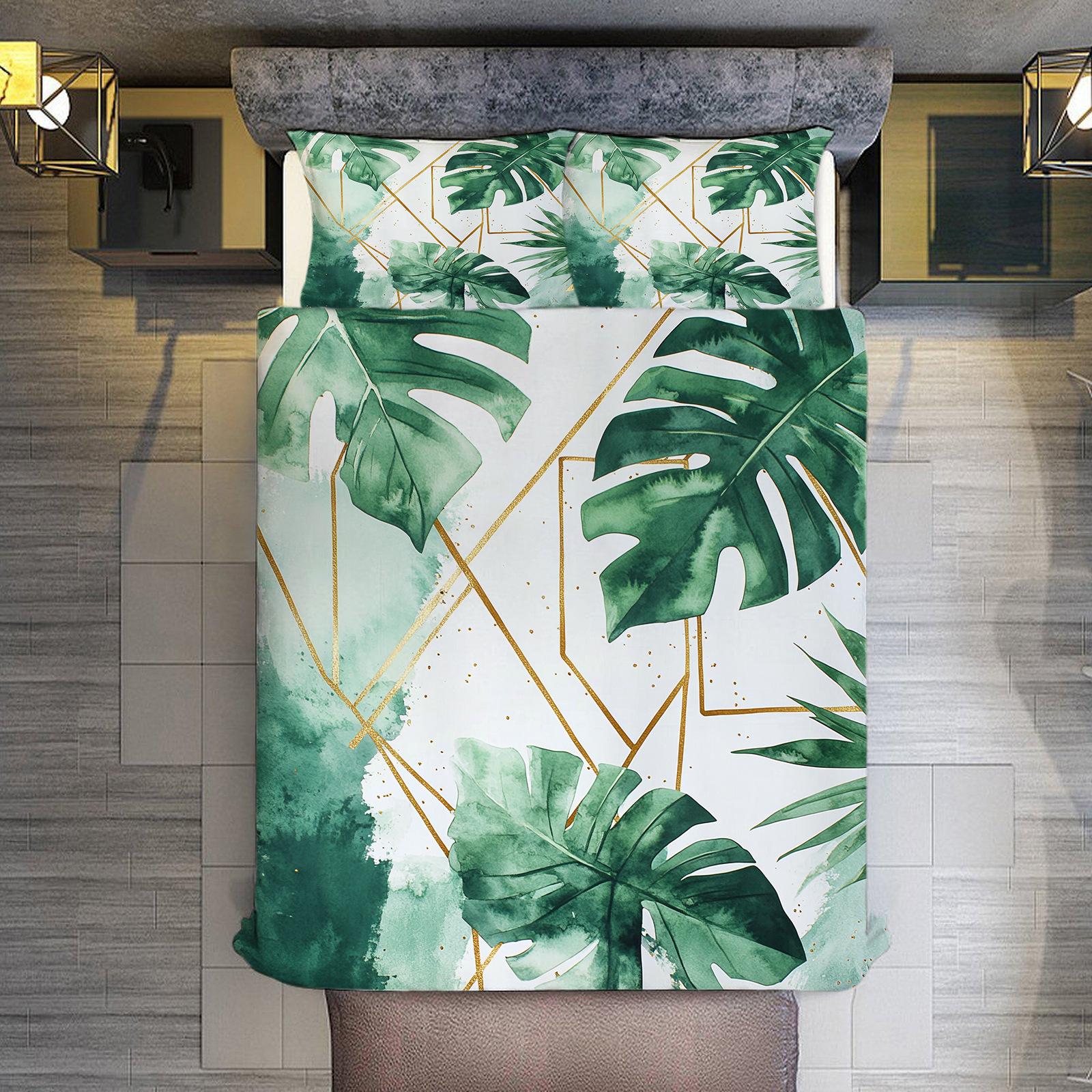 

Temu Leaf Shadow Golden Thread Digital Printing Quilt Set Three-Piece Home Textile Kit 70 * 133cm (and 75cm * 50cm)