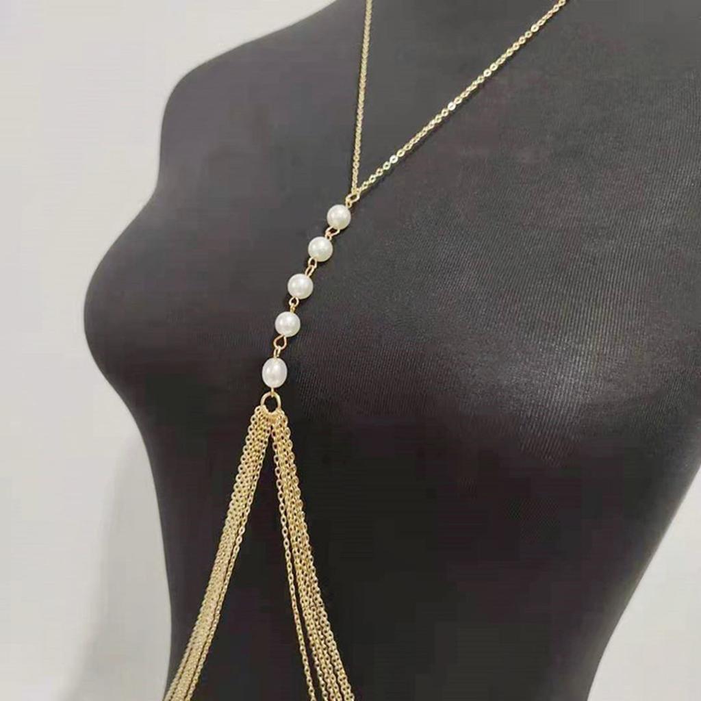Fringed Pearl Chest Chain for Party Adult Women Shoulder Chain Necklace Eye Catching Body Chain Beach Party Body Jewelry