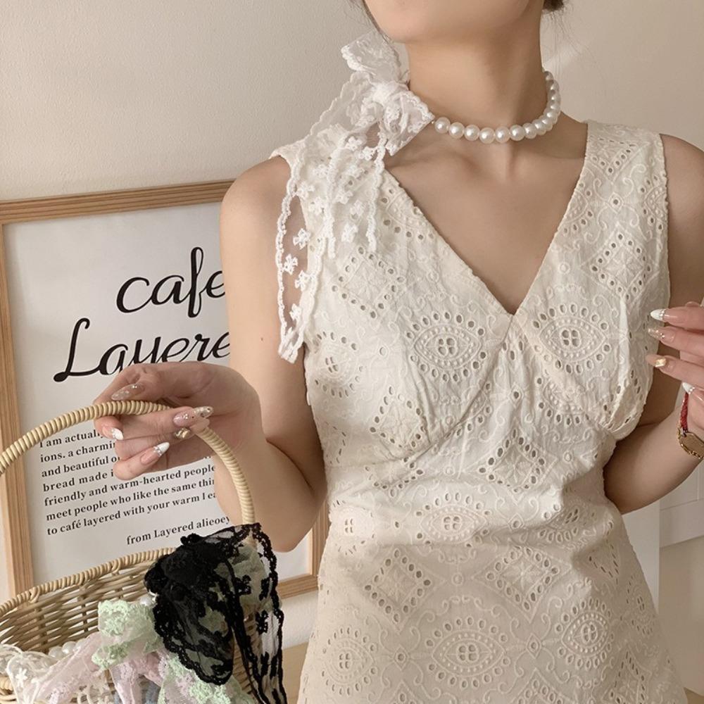 

Lace Up Lace Scarves Bow Tie Ribbons Necklaces Personality Pearl Choker Girl Style B