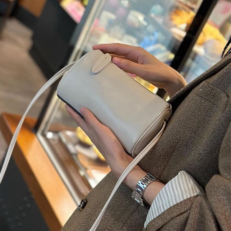 Cylinder Bag Genuine Leather Mini Bag for Mobile Phone Soft Leather Shoulder Bag All Crossbody Bag