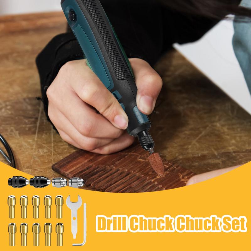 Drill Chuck Set Drill Bit Brass Collet 1/32-1/8 Inch Keyless Shank Replacement For Rotary Tools Electric Grinder Accessories