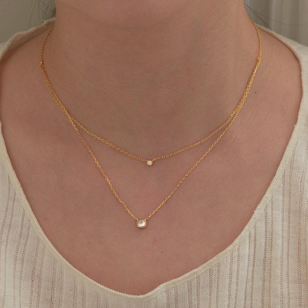 Prn279 Circle&Squares Layered Necklace