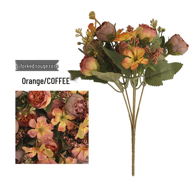 Retro Rouge Rose Beaded Floral Arrangement: Pastoral Home Decor Scene with Simulated Flowers