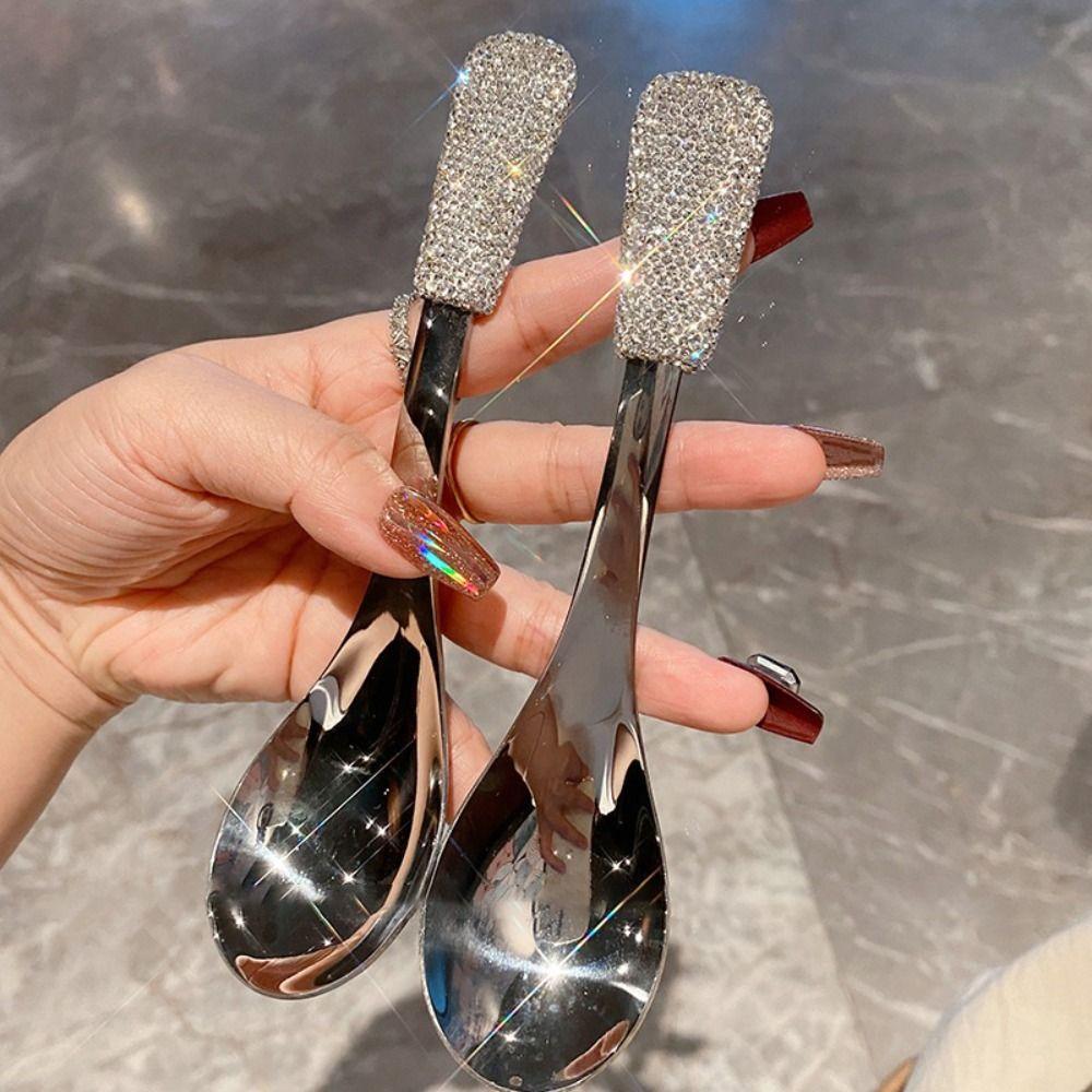 Portable Ice Cream Spoons Rhinestones Rice Spoons Easy To Clean Soup Spoons  Restaurant