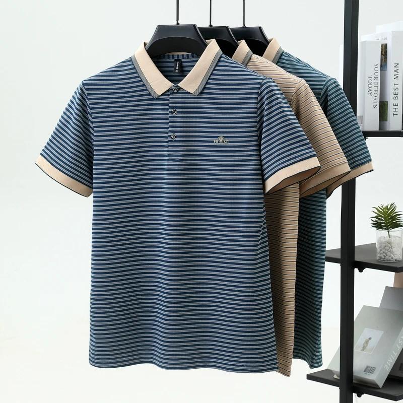 Ice Silk Men's New Polo Shirt Premium Luxury Cool Fabric Business Casual Golf Slim Fit Blouse Collar T-shirt Summer