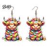 Fun Daily Wear Accessories 1 Pair Acrylic Highland Cow Christmas Earrings for Women, Cute Scottish Cattle Holiday Gift Her Dangle Drop Earrings,