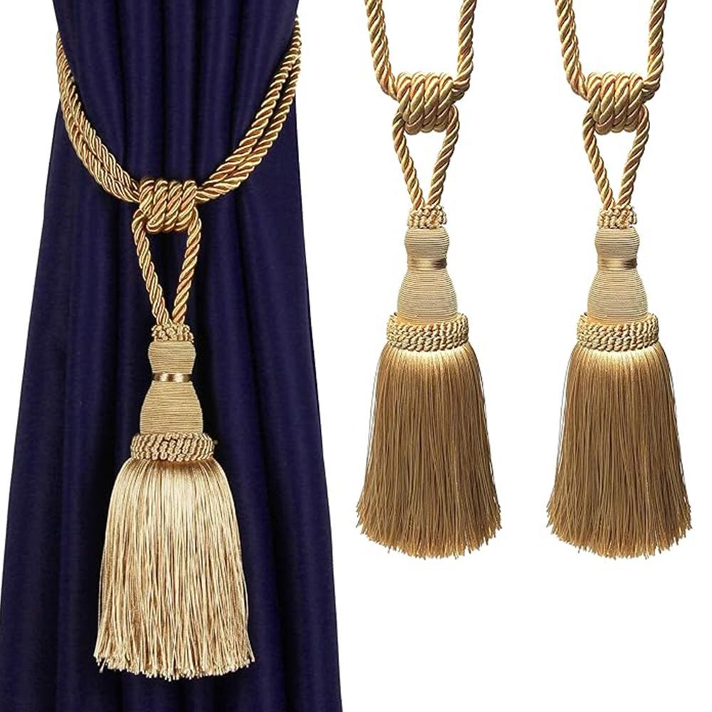 1&2Pcs Decorative Curtain Tiebacks Handmade Elegant Rope Ties Tassels Holdbacks for Drapes Decor Room Accessories Curtain Holder