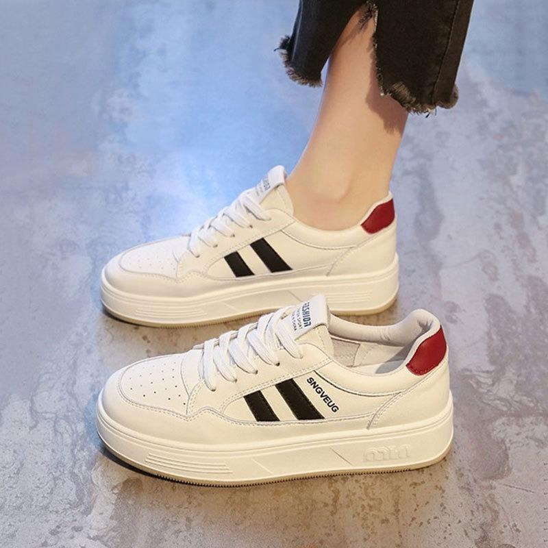 Leather Fashion Soft Sole Women's Spring New Muffin Sole Lightweight Versatile Casual White Shoes