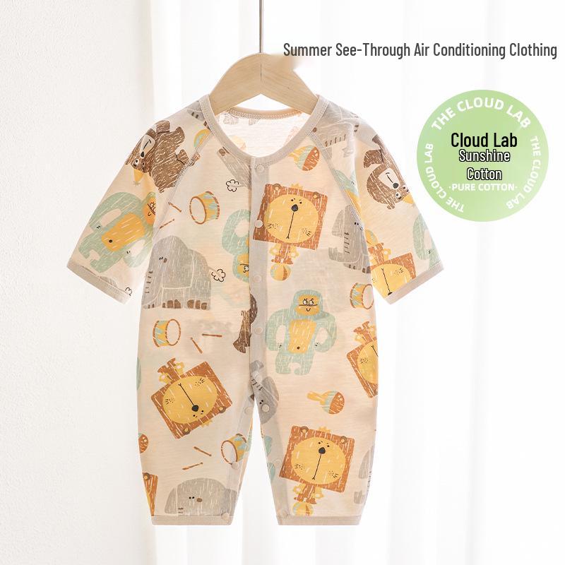 Salopetă cu mânecă lungă din bumbac pur pentru nou-născut: Costum de Aer Condiționat de Primăvară-Vară și Pijama