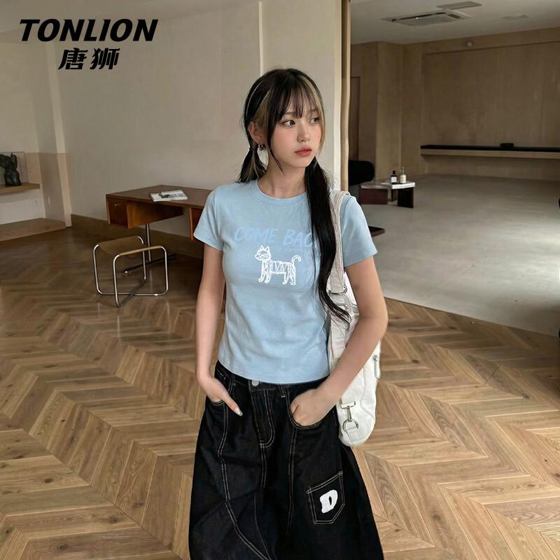 TonLion Women s Slim-fit Round Neck Short Sleeve T-Shirt XL
