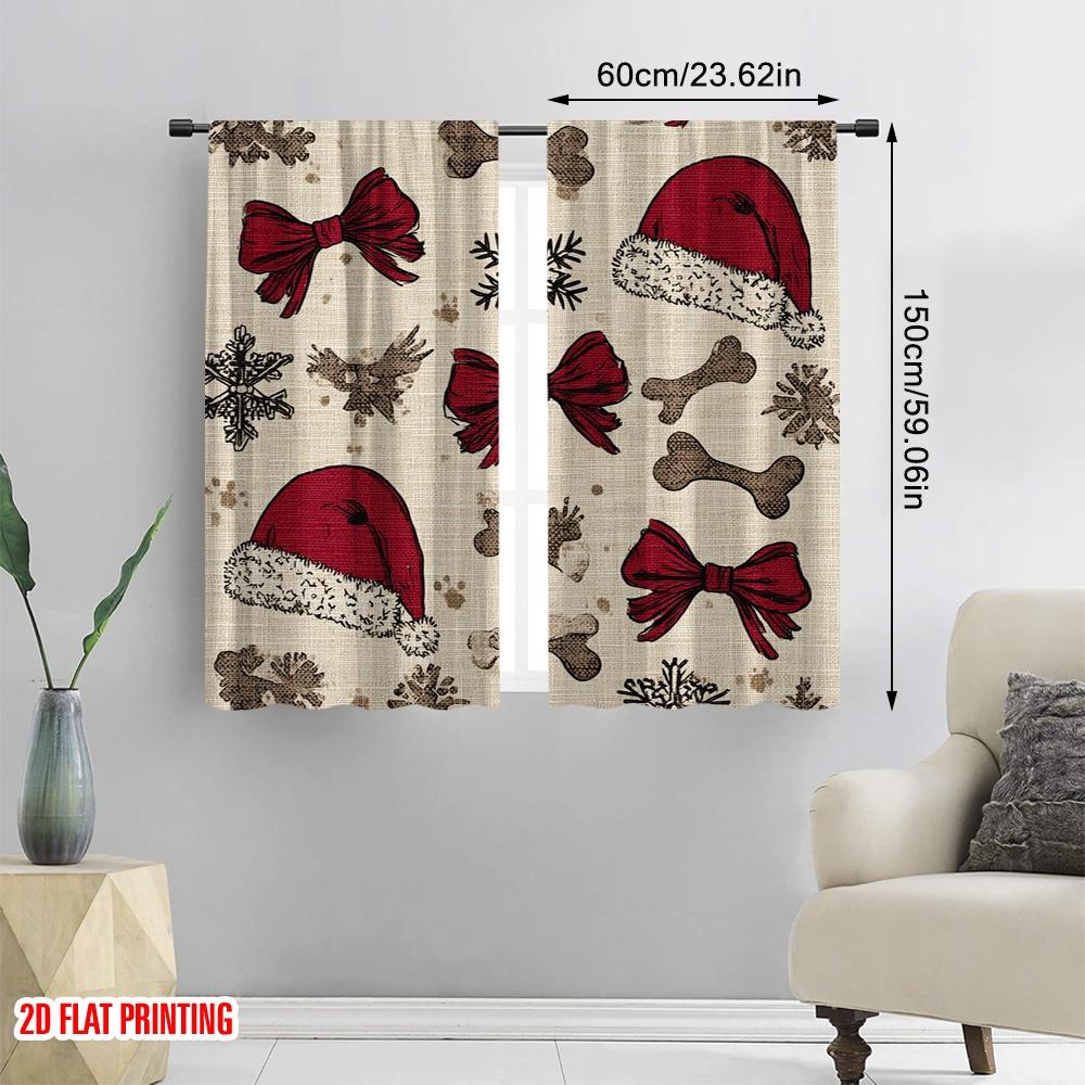 2pcs,2D Plane Printing Curtains Roller Blinds Santa Hat & Scarf Versatile Fabric (without Rod) Art Deco Festive Use for Living