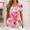 Women Plus Size Round Neck Short Sleeve T Shirt Shiny Crystal Diamond Heart Gem Print Double Layer Front Top
