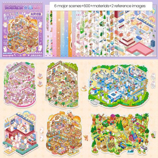 DIY 3D Scene Sticker Collection Book for Kids Adults Make Your Own Shop House Stickers for Relief Stress Pass The Time