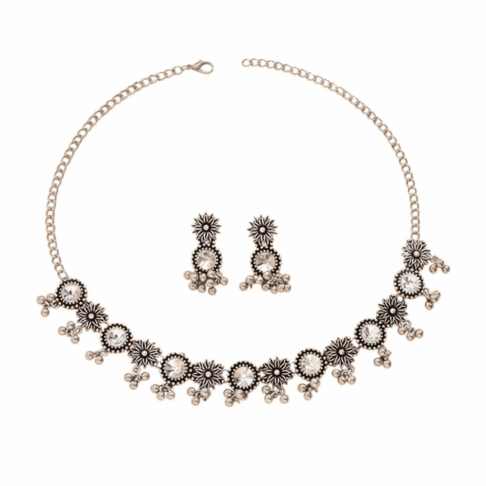 Rhinestone Necklace Earrings Set Pendant Women Jewelry Set Temperament Tassel Jewelry Set Women серебро белый