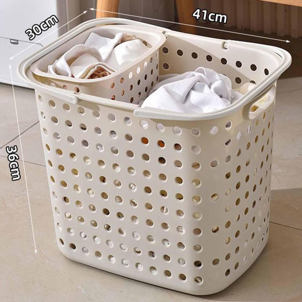 Multifunctional PP Laundry Basket Hollow Design Portable Hamper with Handles and Socks Bin for Home Laundry Storage