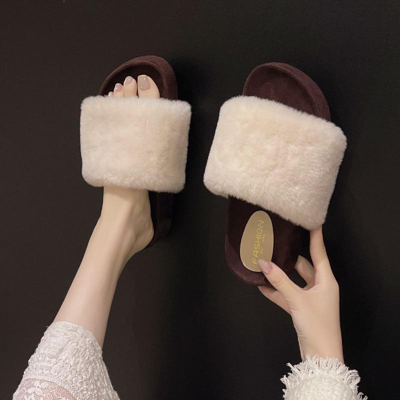 Women's Fashion Slippers Round Toe Platform Sole One-line Slippers Outdoor Fashion All-match Plus-size Casual Korean Style Shoes